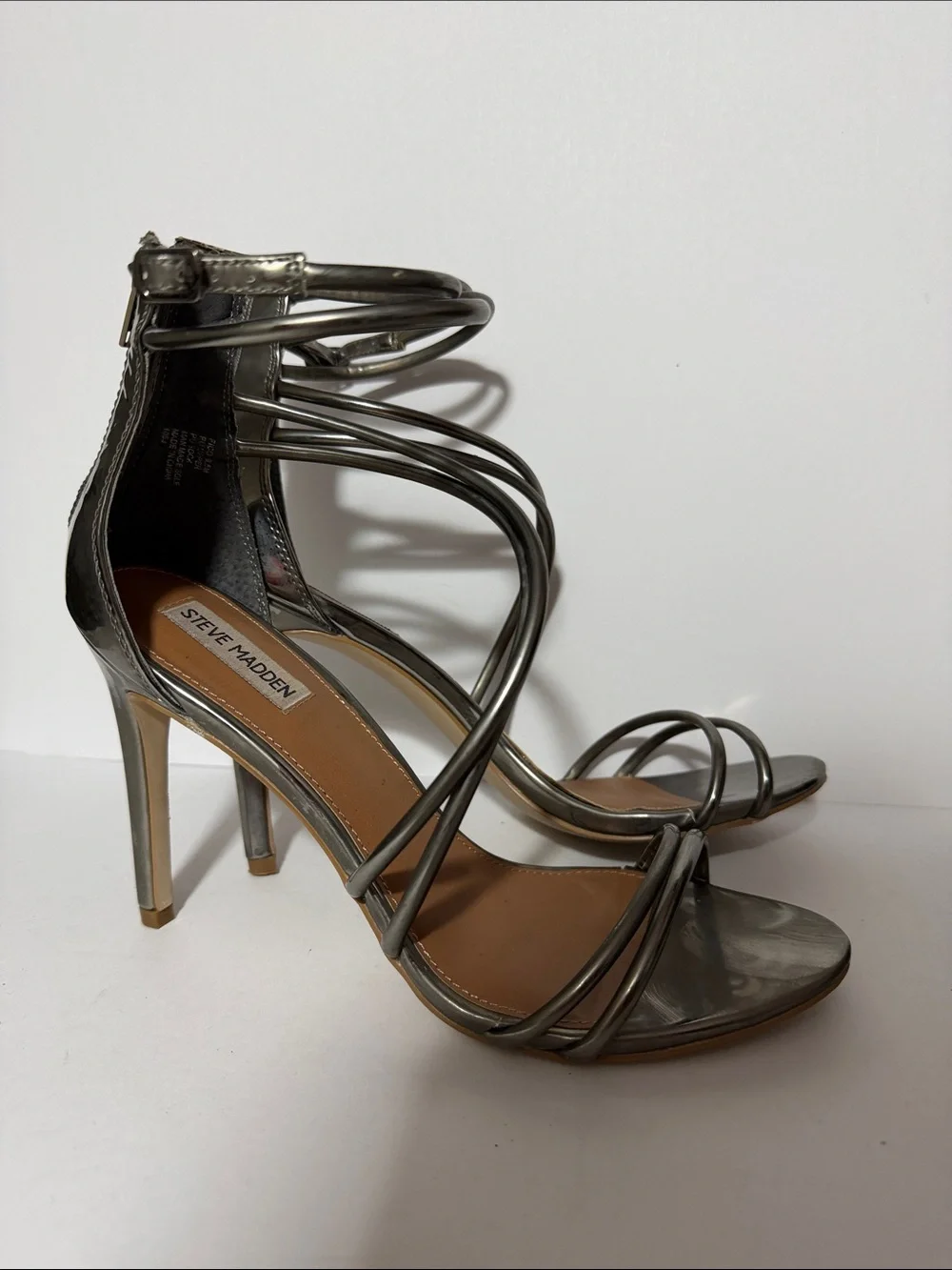 Steve Madden Metallic Gunmetal Strappy High Heel Sandals